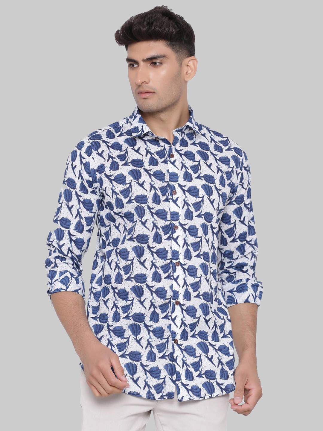 

Tistabene Men Blue Premium Regular Fit Floral Printed Cotton Casual Shirt