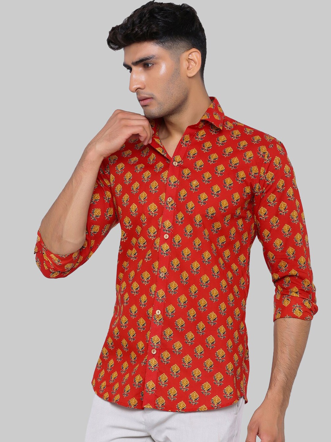 

Tistabene Men Red Premium Floral Printed Cotton Casual Shirt
