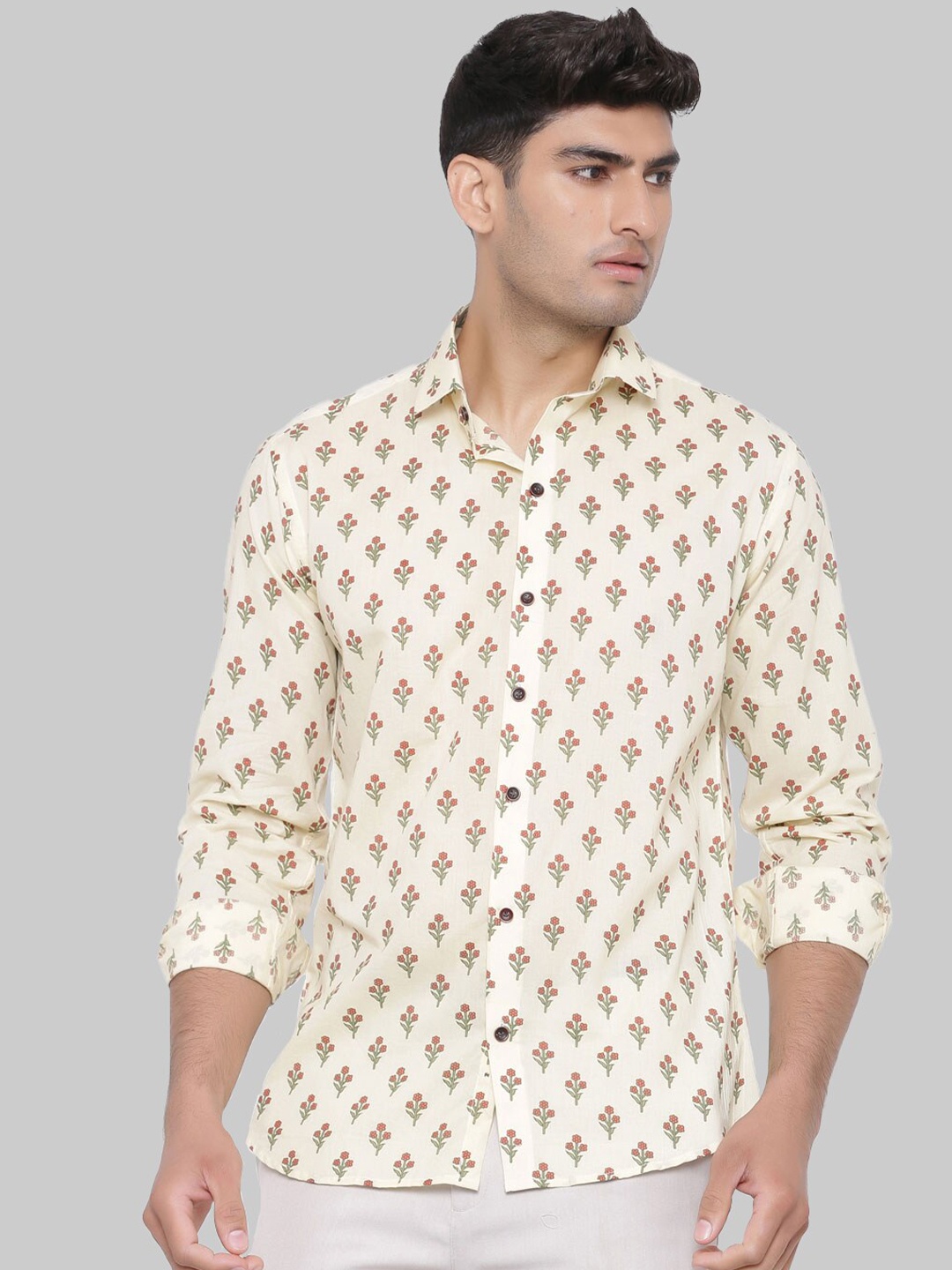 

Tistabene Men Yellow Premium Floral Printed Casual Cotton Shirt