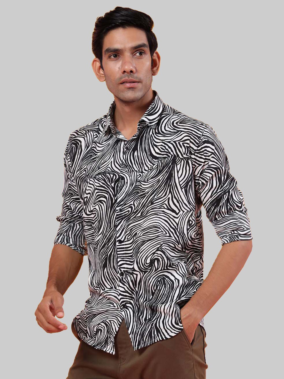 

Tistabene Men Black Premium Zebra Printed Casual Shirt