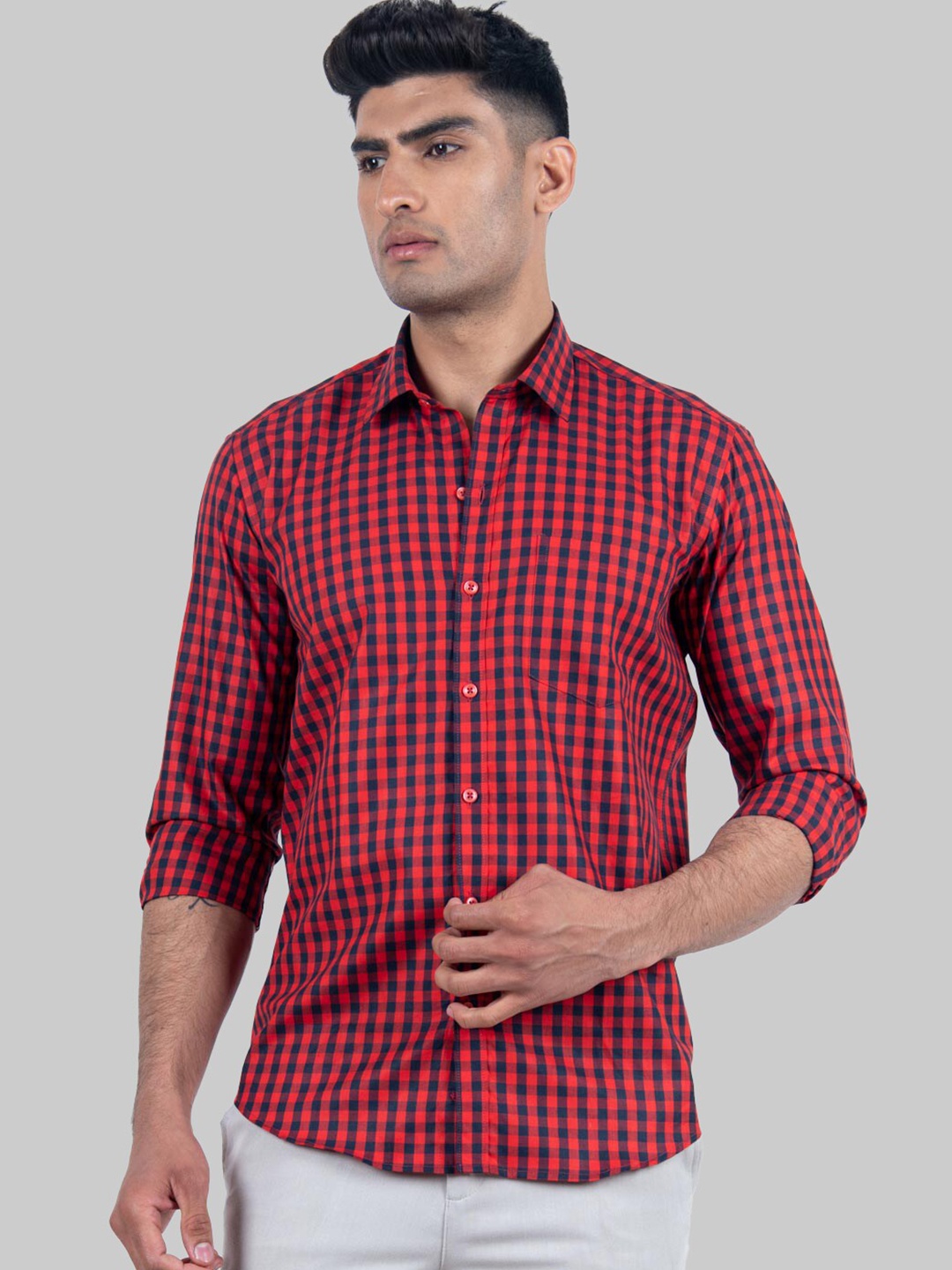 

Tistabene Men Red Premium Checked Casual Shirt