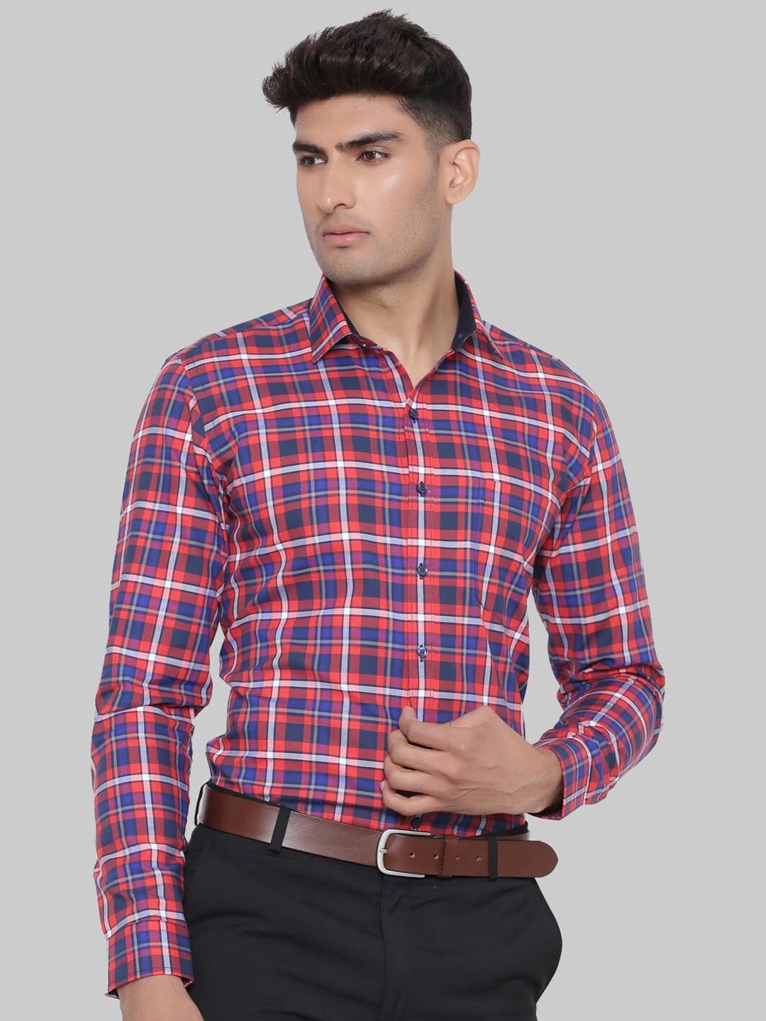 

Tistabene Men Blue Premium Regular Fit Tartan Checked Cotton Formal Shirt