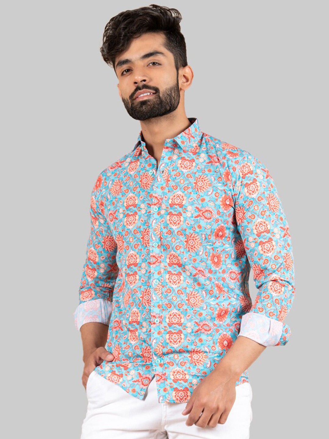 

Tistabene Men Blue Premium Floral Printed Casual Shirt