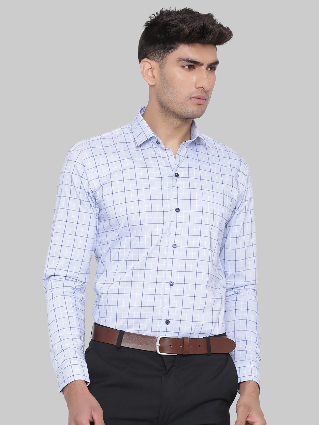 

Tistabene Men Blue Premium Grid Tattersall Checks Checked Formal Shirt