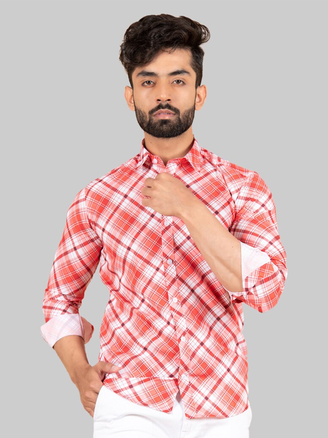 

Tistabene Men Red Premium Checked Casual Shirt