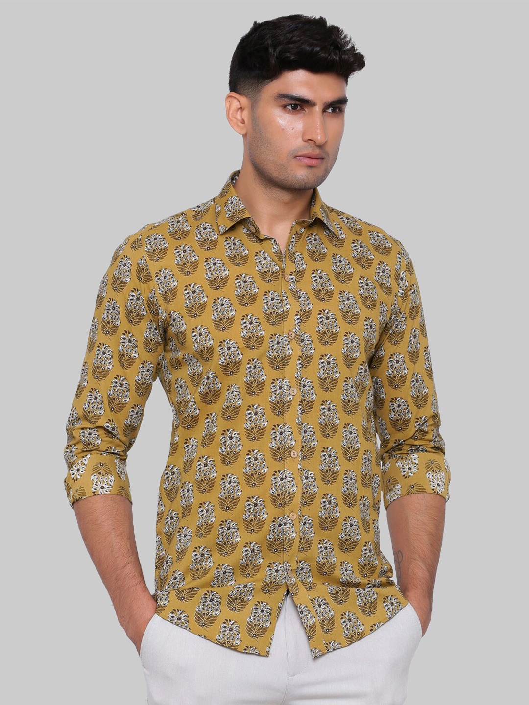 

Tistabene Men Yellow Premium Floral Printed Casual Shirt