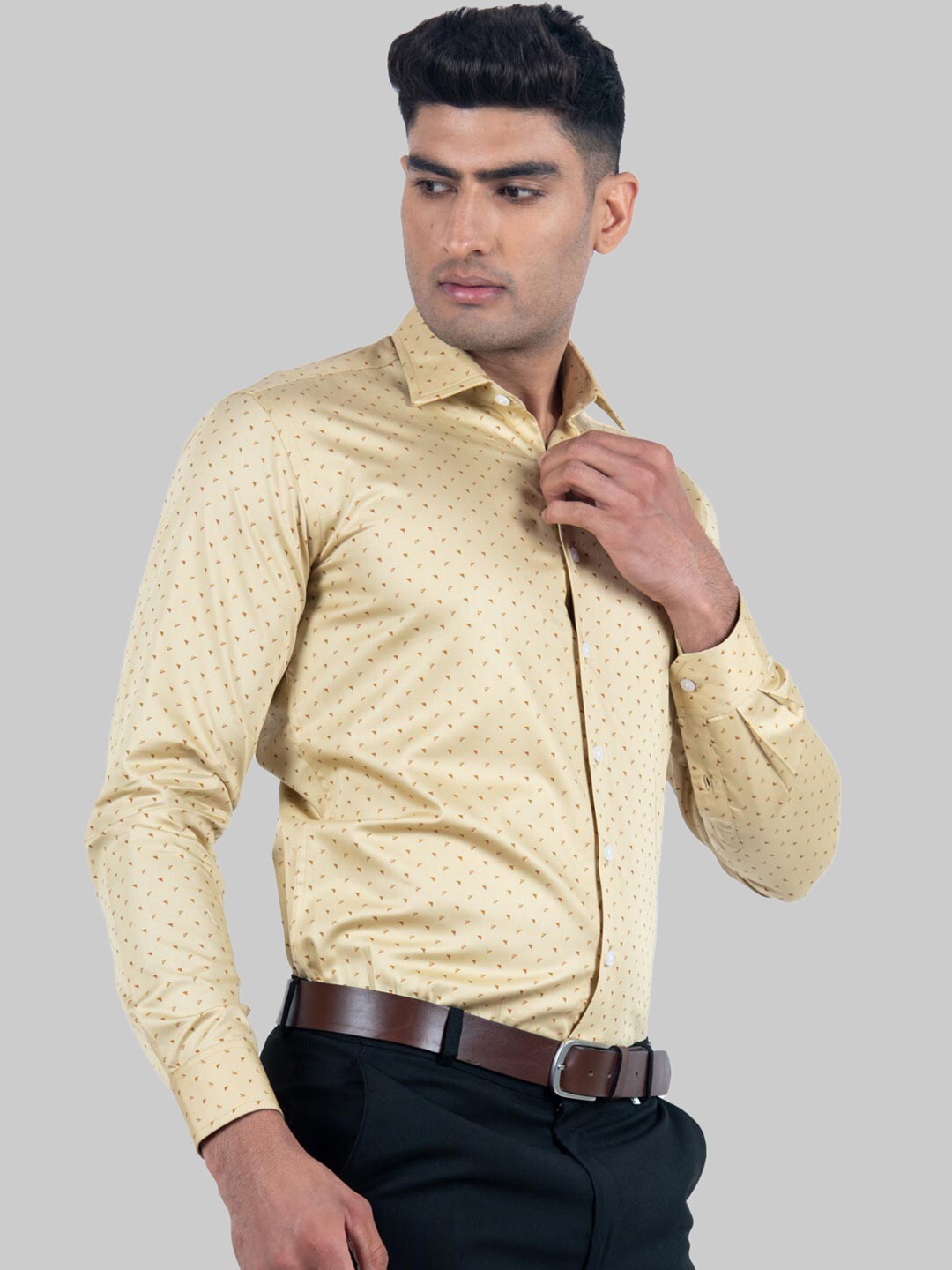 

Tistabene Men Yellow Premium Printed Cotton Formal Shirt