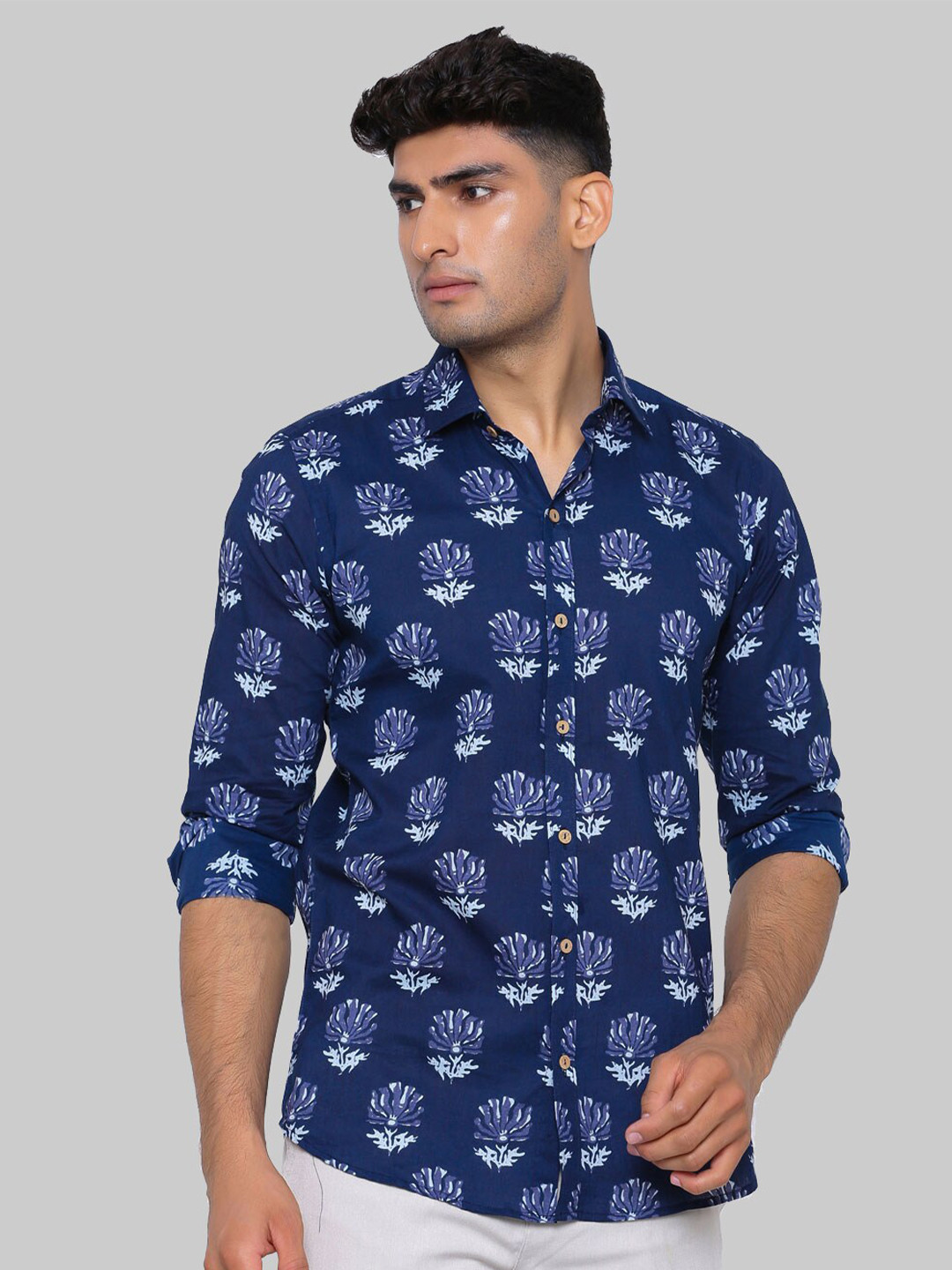 

Tistabene Men Blue Premium Regular Fit Floral Printed Cotton Casual Shirt