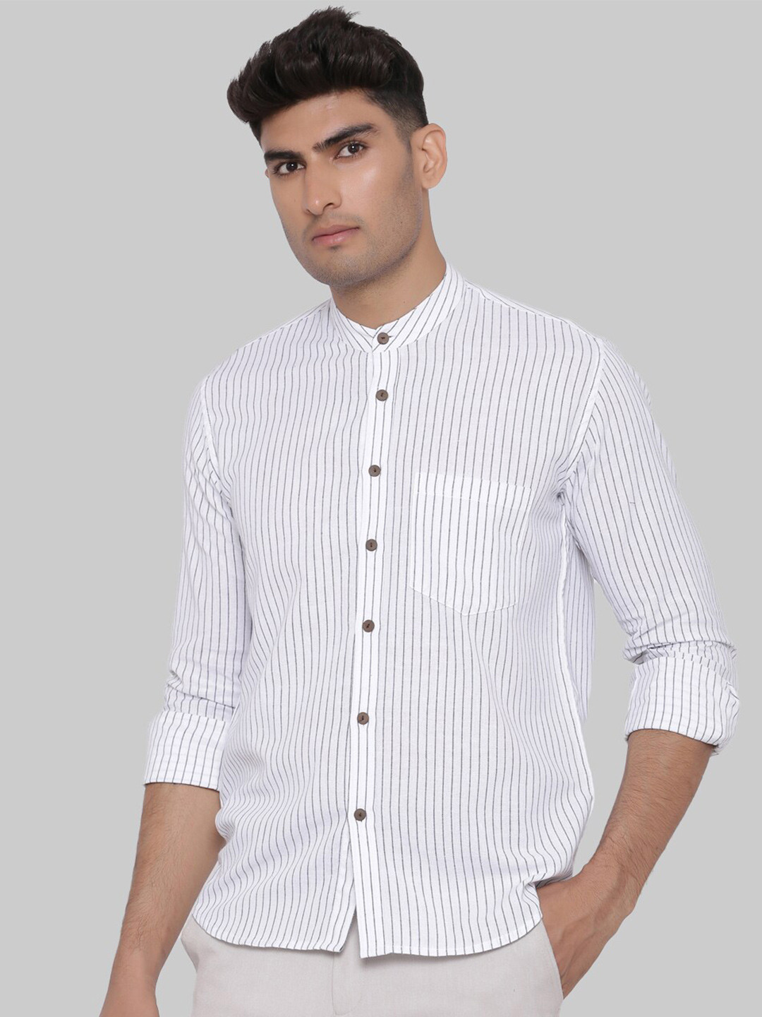 

Tistabene Men White Premium Striped Casual Shirt