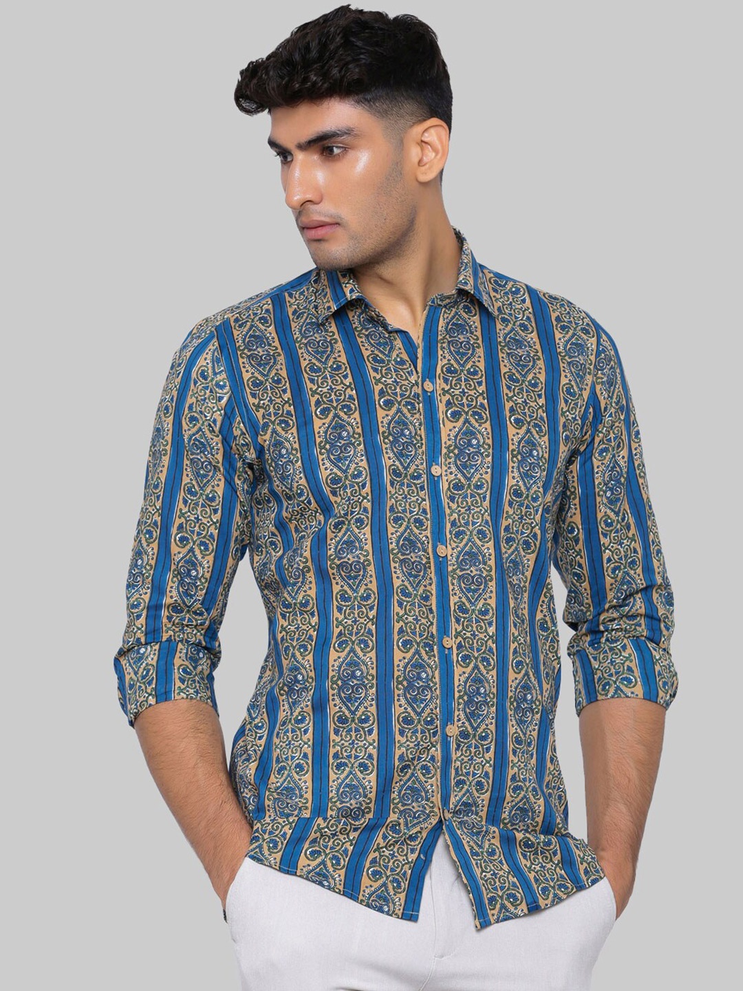 

Tistabene Men Beige Premium Printed Casual Cotton Shirt