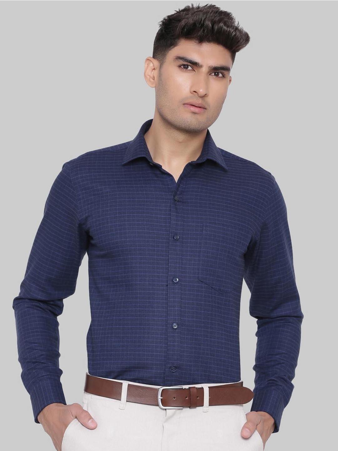 

Tistabene Men Blue Premium Grid Tattersall Checks Checked Formal Shirt