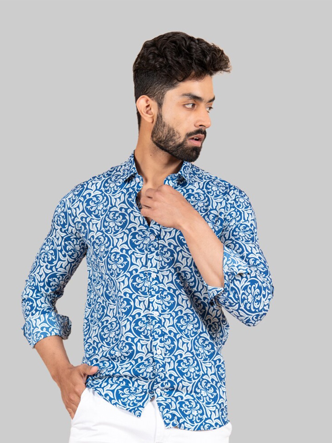 

Tistabene Men Blue Premium Floral Printed Casual Shirt