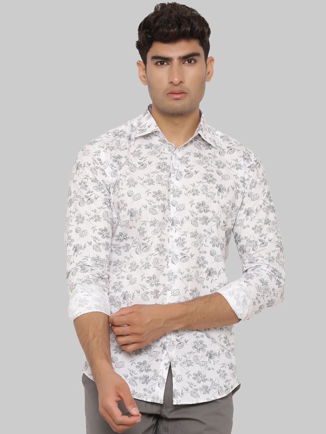 

Tistabene Men Grey Premium Regular Fit Floral Printed Cotton Casual Shirt