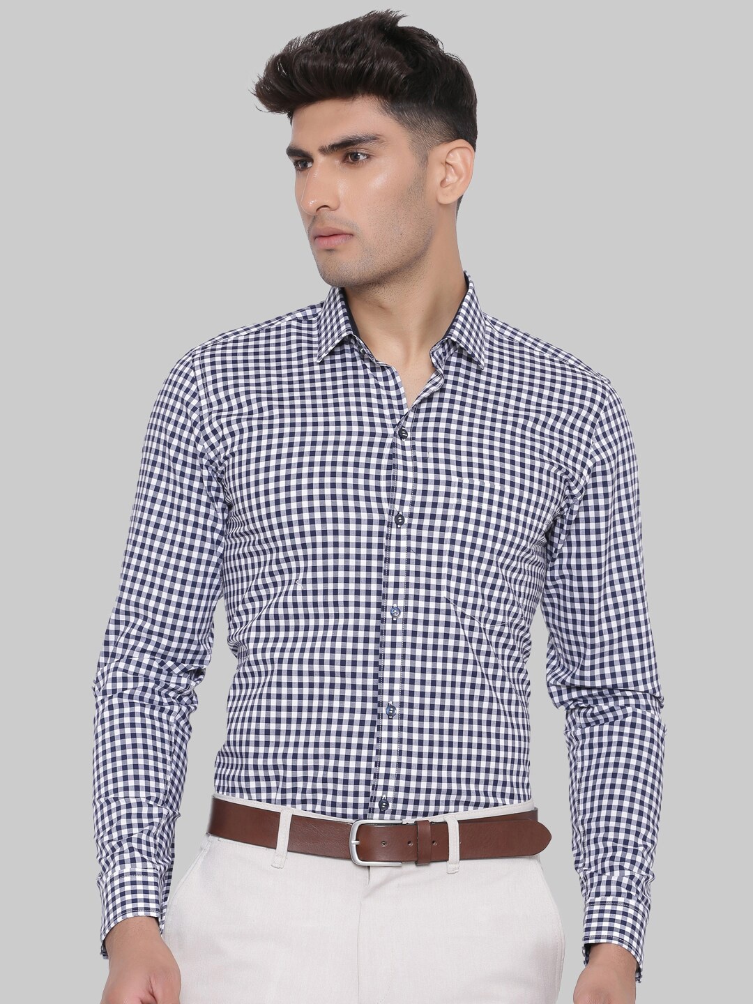 

Tistabene Men Navy Blue & White Premium Gingham Checked Casual Shirt