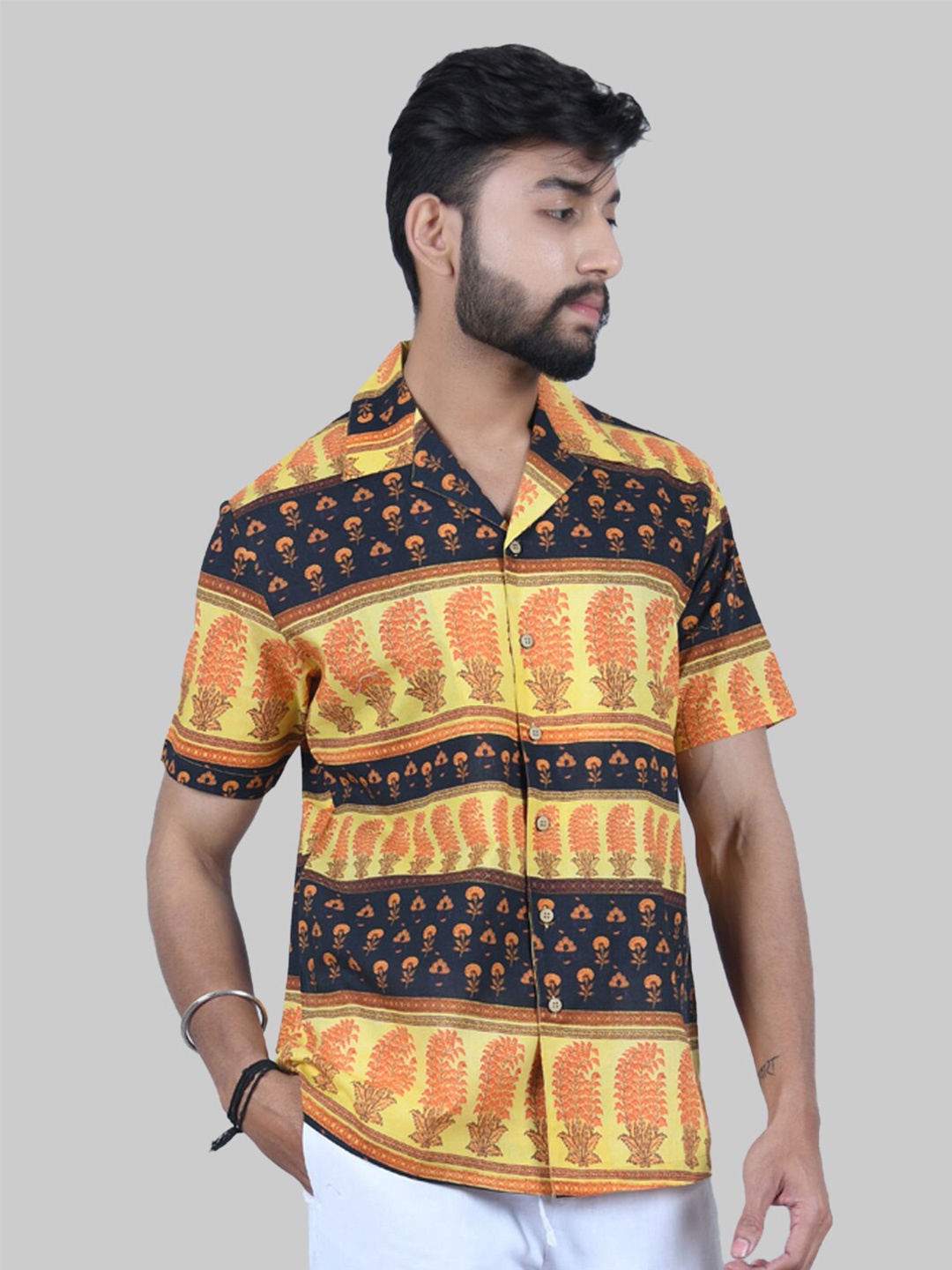 

Tistabene Men Yellow Premium Printed Cotton Casual Shirt