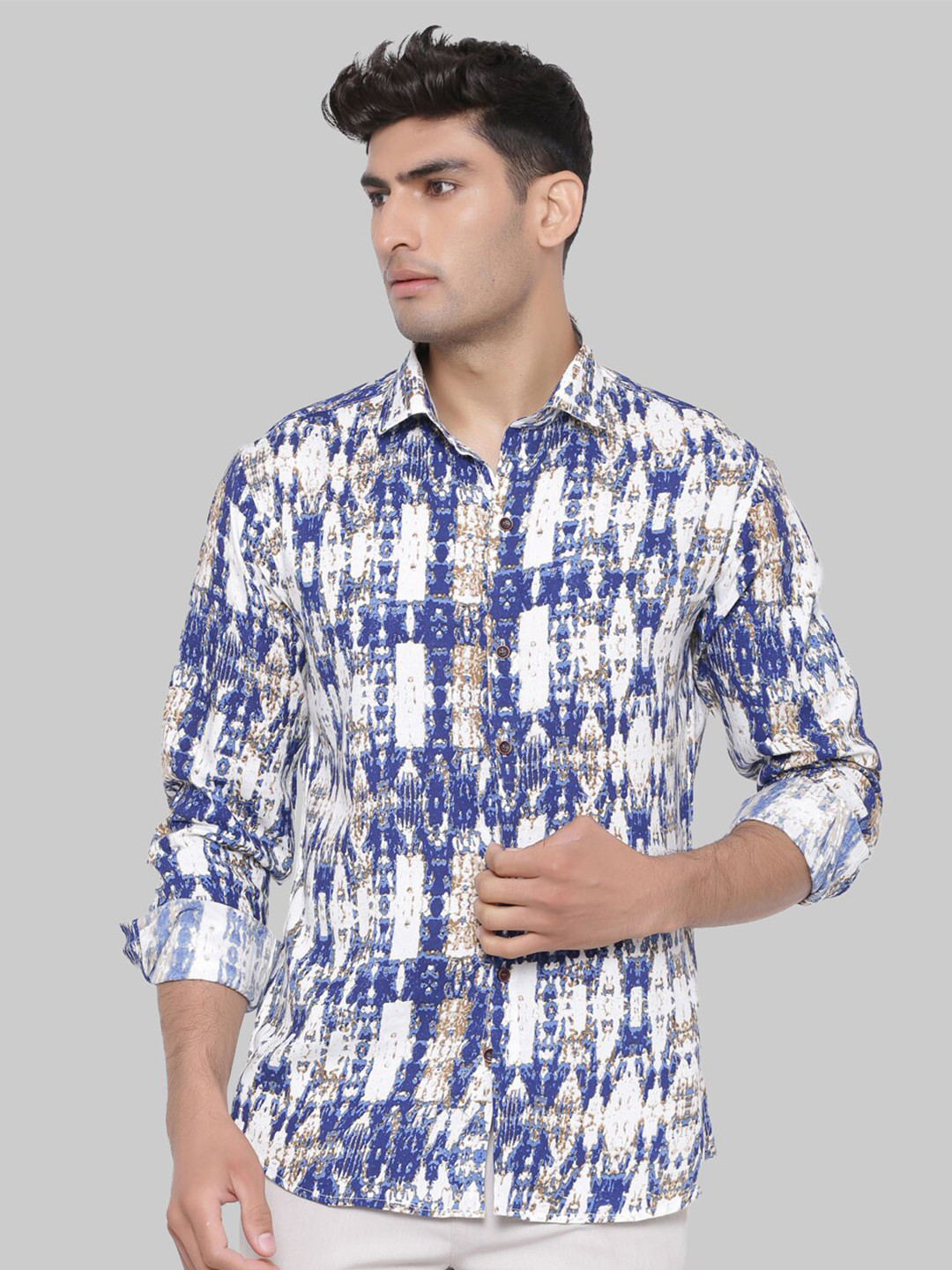 

Tistabene Men Blue Premium Printed Casual Cotton Shirt
