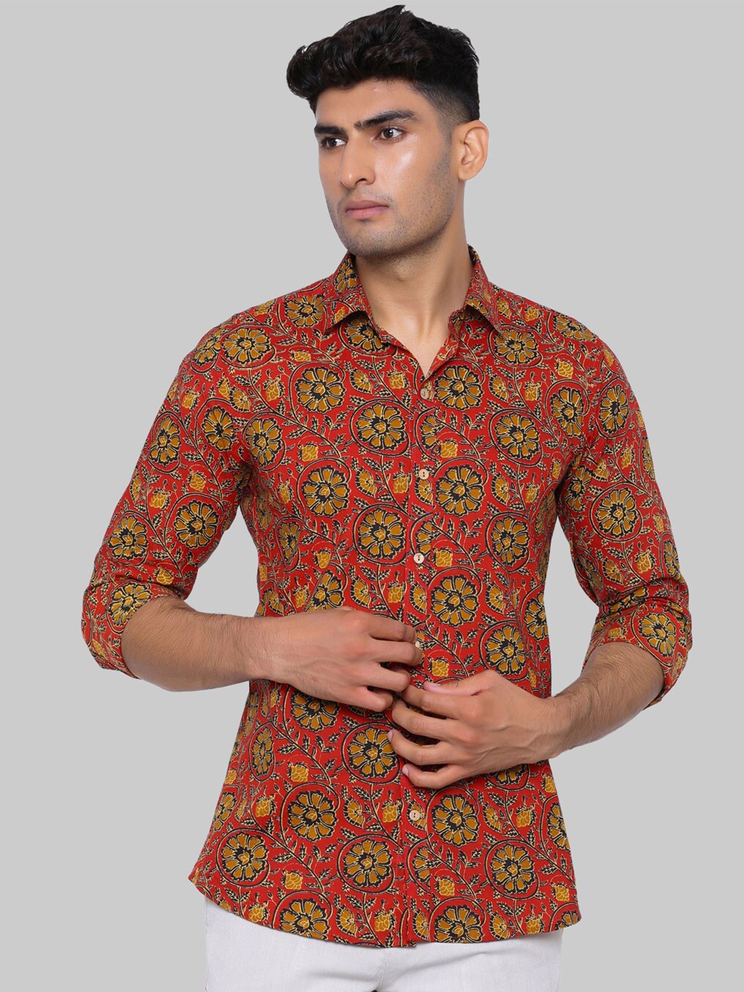 

Tistabene Men Red Premium Regular Fit Floral Printed Cotton Casual Shirt