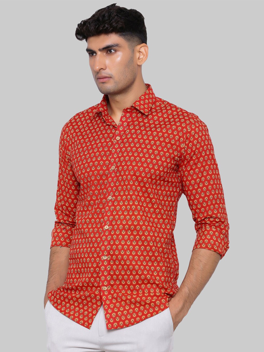 

Tistabene Men Red Premium Floral Printed Casual Shirt
