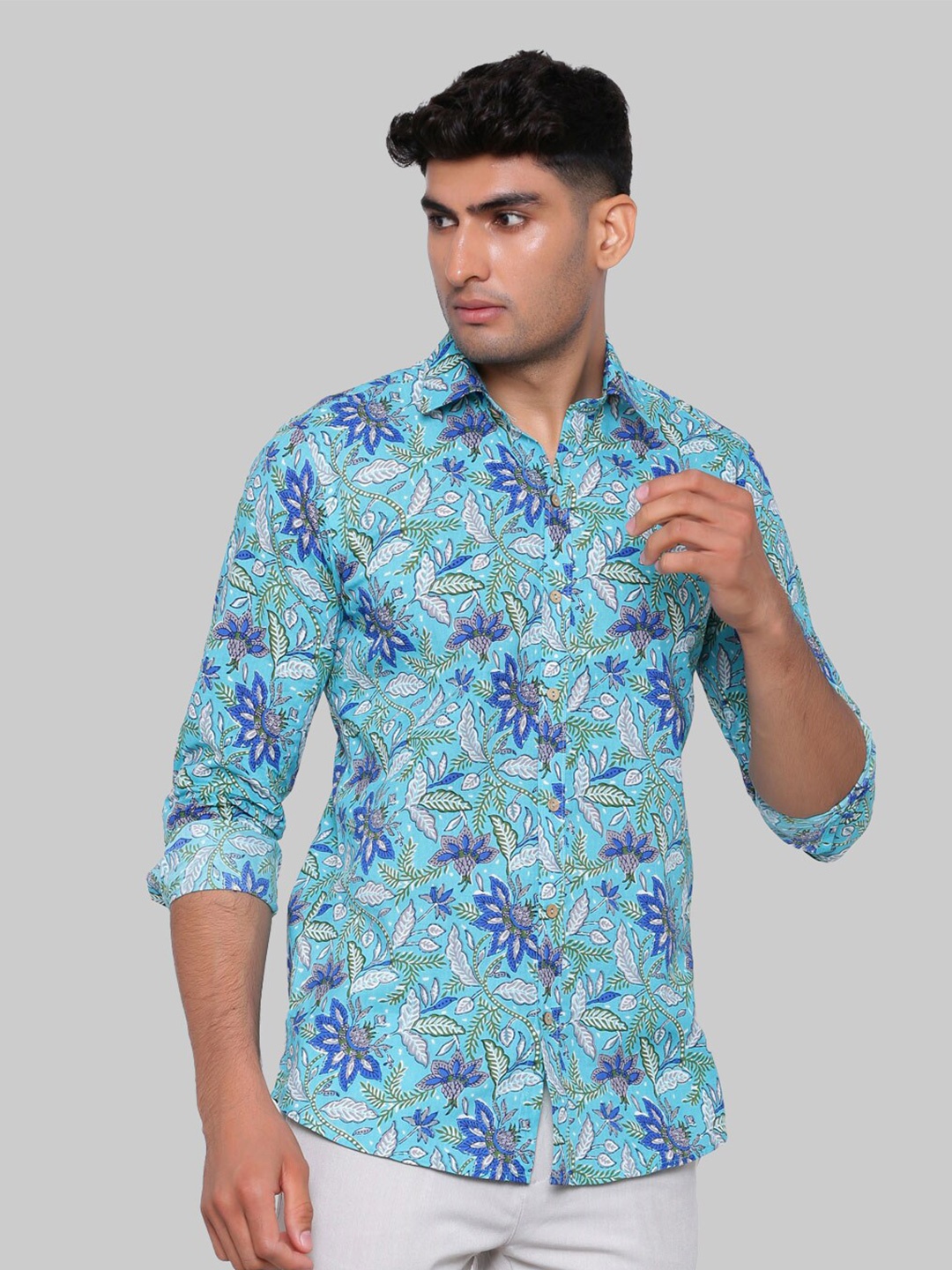

Tistabene Men Blue Premium Regular Fit Floral Printed Cotton Casual Shirt