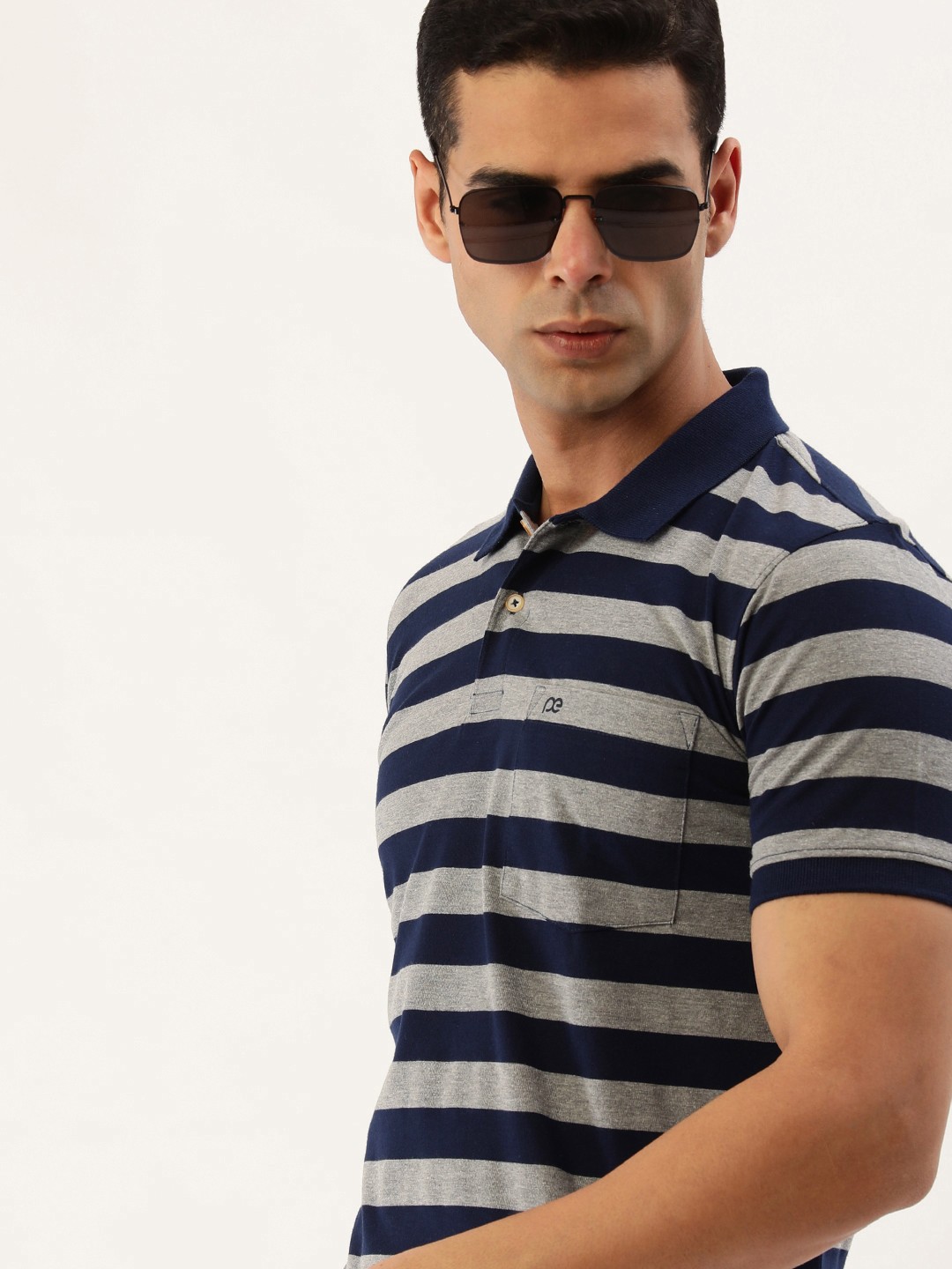

Peter England Casuals Striped Polo Collar Snug Fit T-shirt, Navy blue