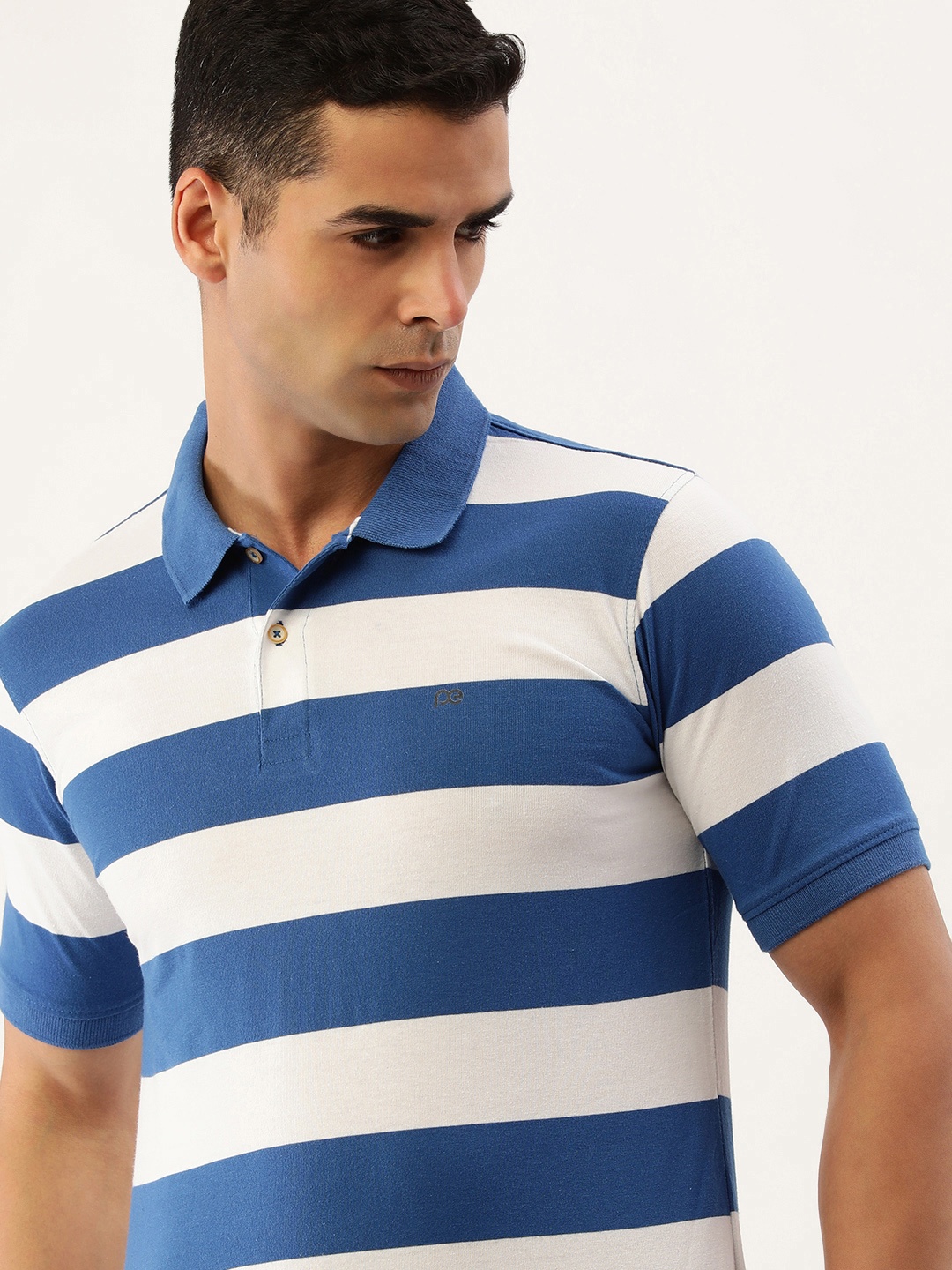 

Peter England Casuals Striped Polo Collar T-shirt, Blue