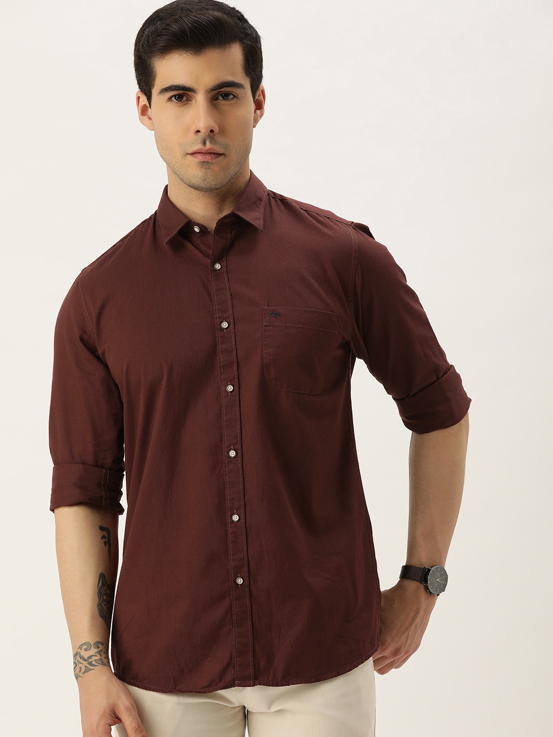 

Peter England Casuals Men Pure Cotton Sport Slim Fit Casual Shirt, Brown