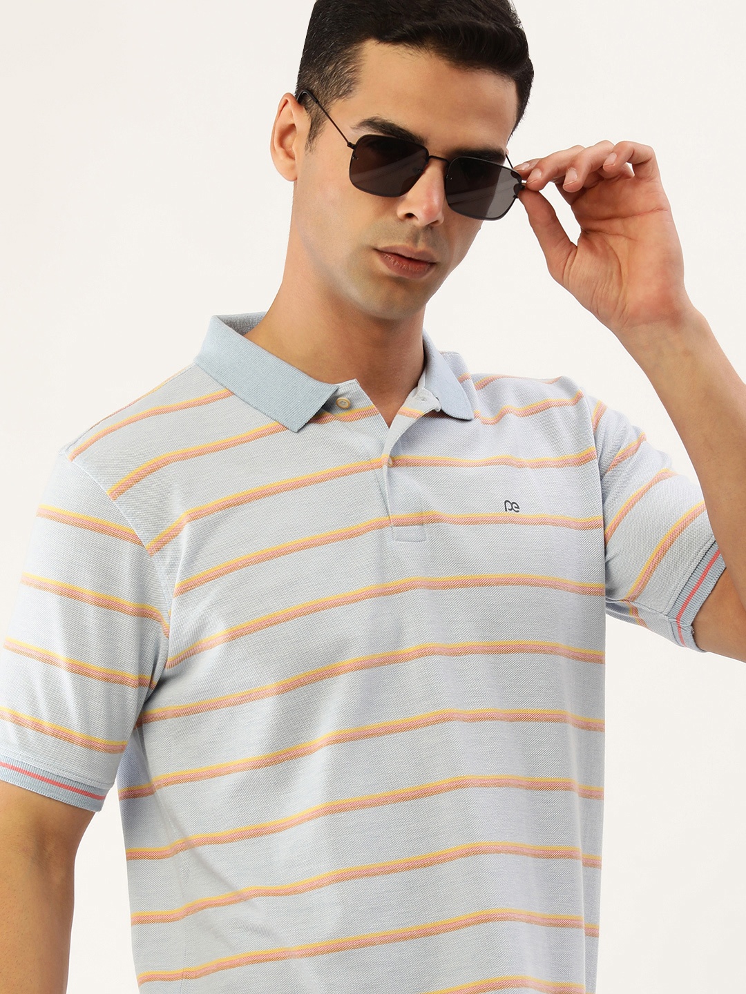 

Peter England Casuals Striped Polo Collar T-shirt, Blue