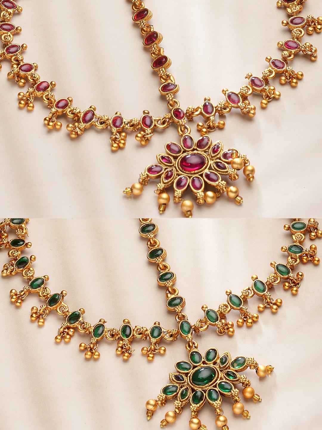 

PANASH Gold-Plated Red & Green Stone-Studded Reversible Maang Tikka
