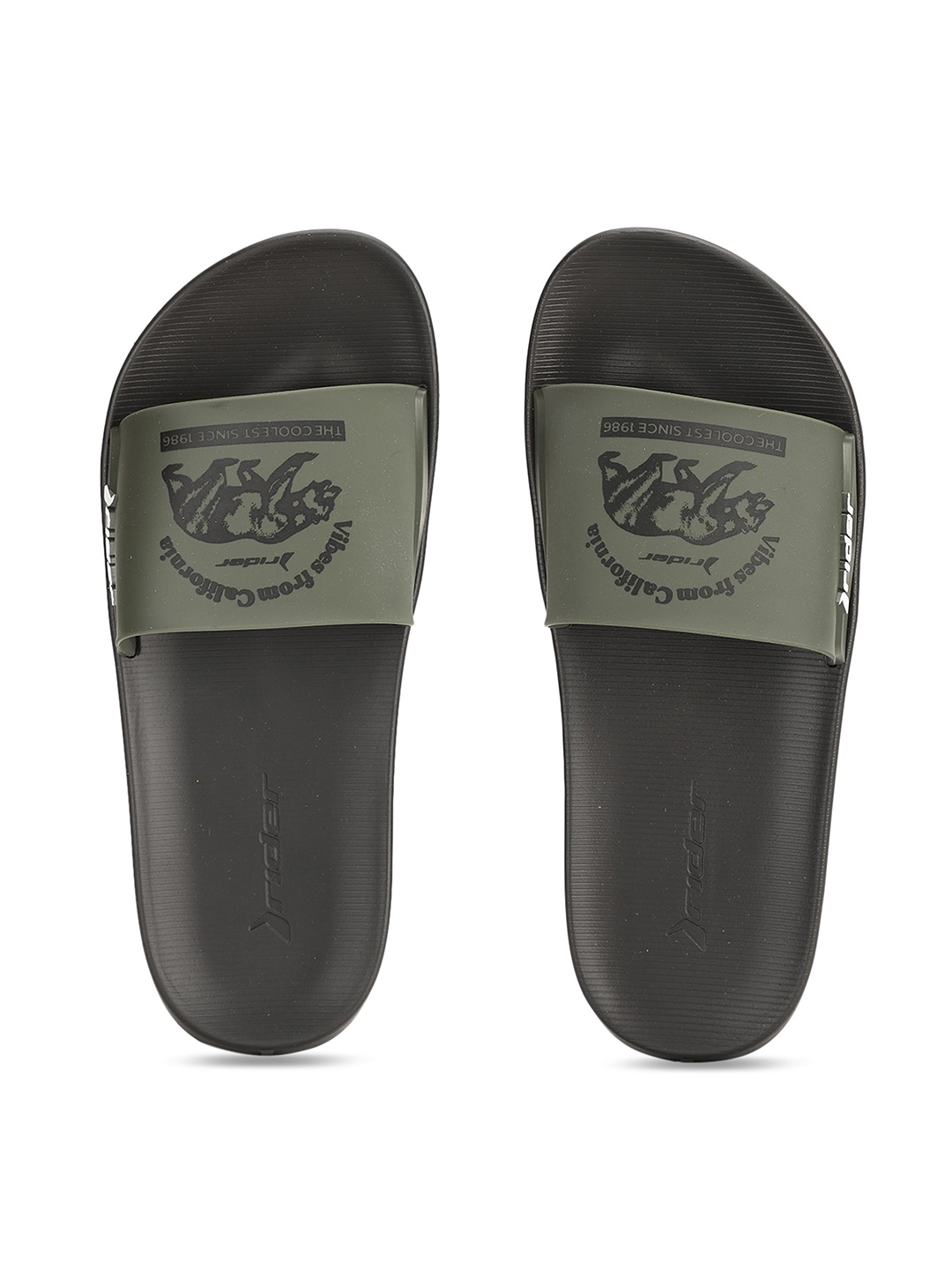 

Rider Men Olive Green & Black Printed Sliders