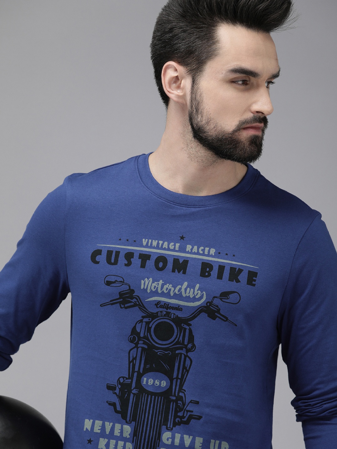 

Roadster Men Blue & Black Biker Printed T-shirt