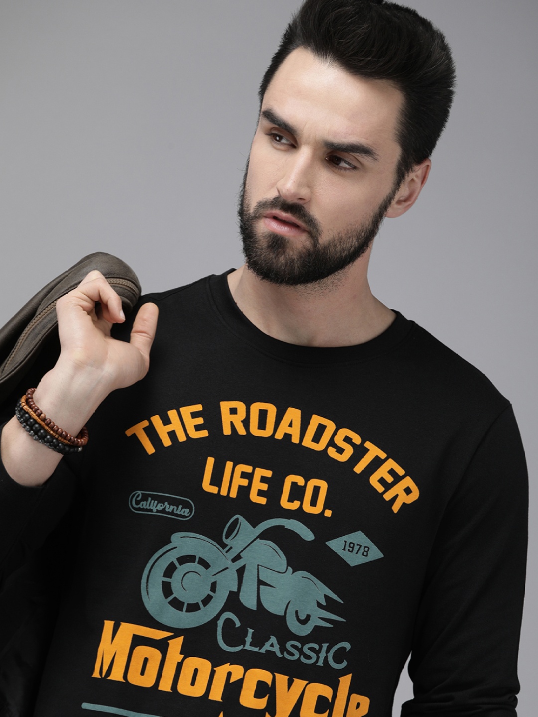 

The Roadster Lifestyle Co. Men Black & Orange Biker Printed T-shirt