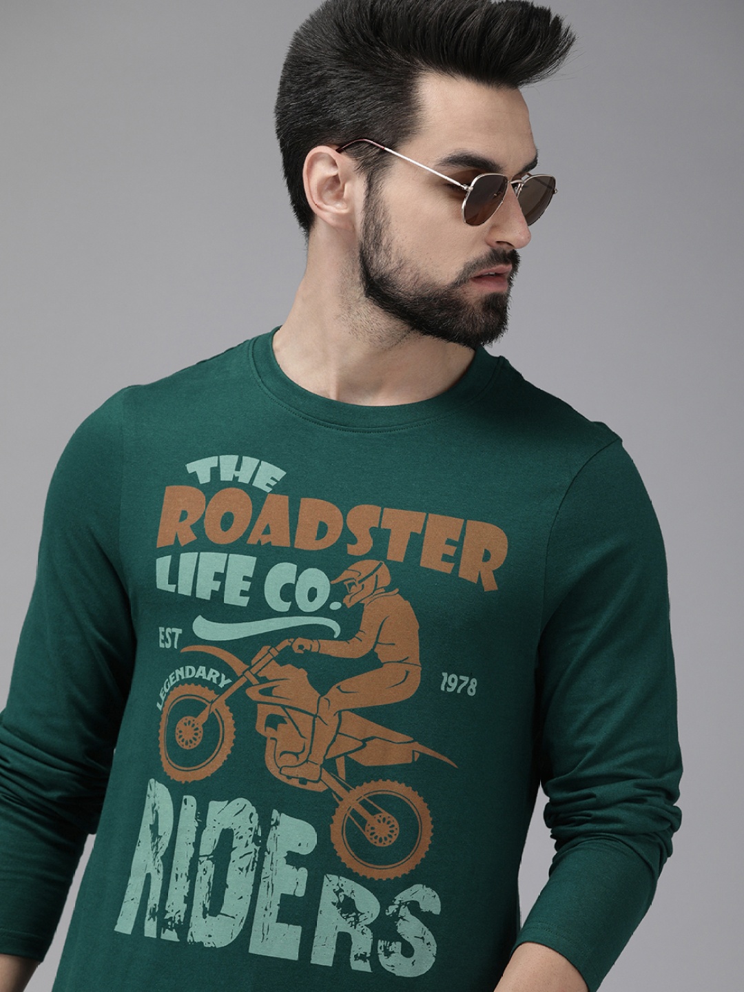 

Roadster Men Green Biker Printed T-shirt