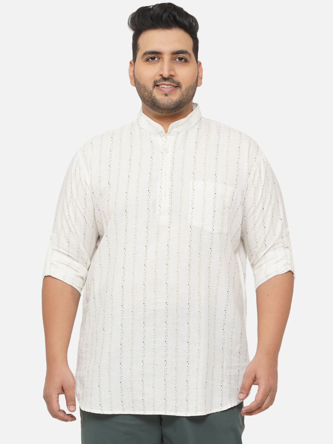 

John Pride Men Plus Size White Striped Comfort Casual Shirt
