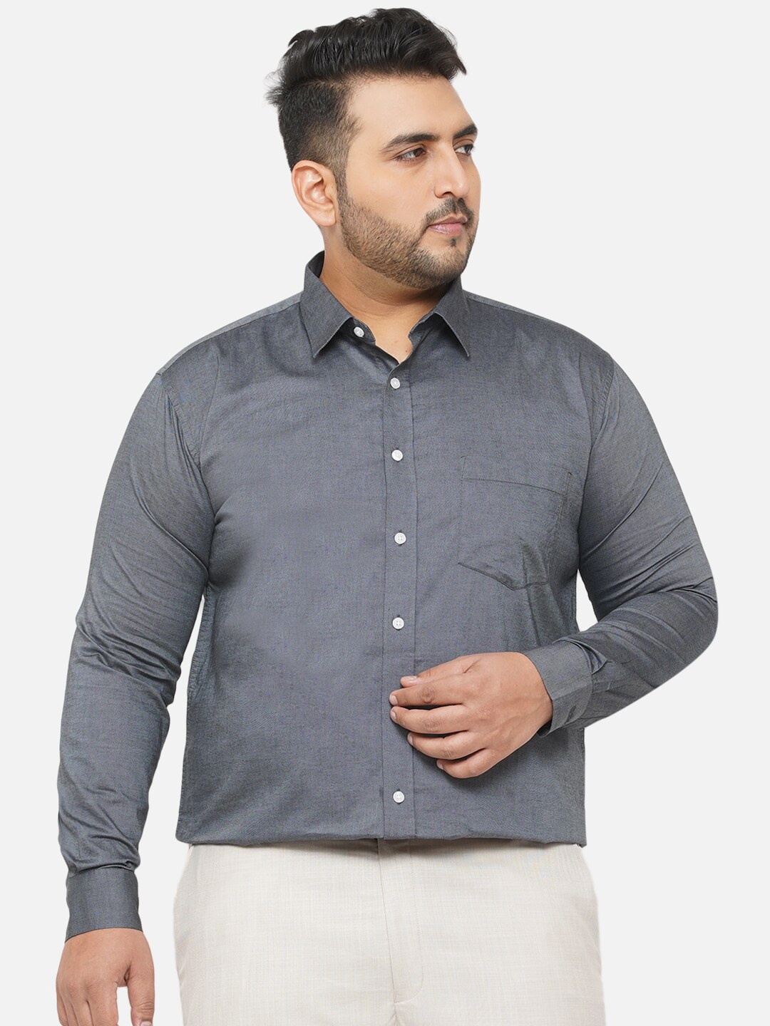 John Pride Plus Size Men Grey Comfort Formal Cotton Shirt
