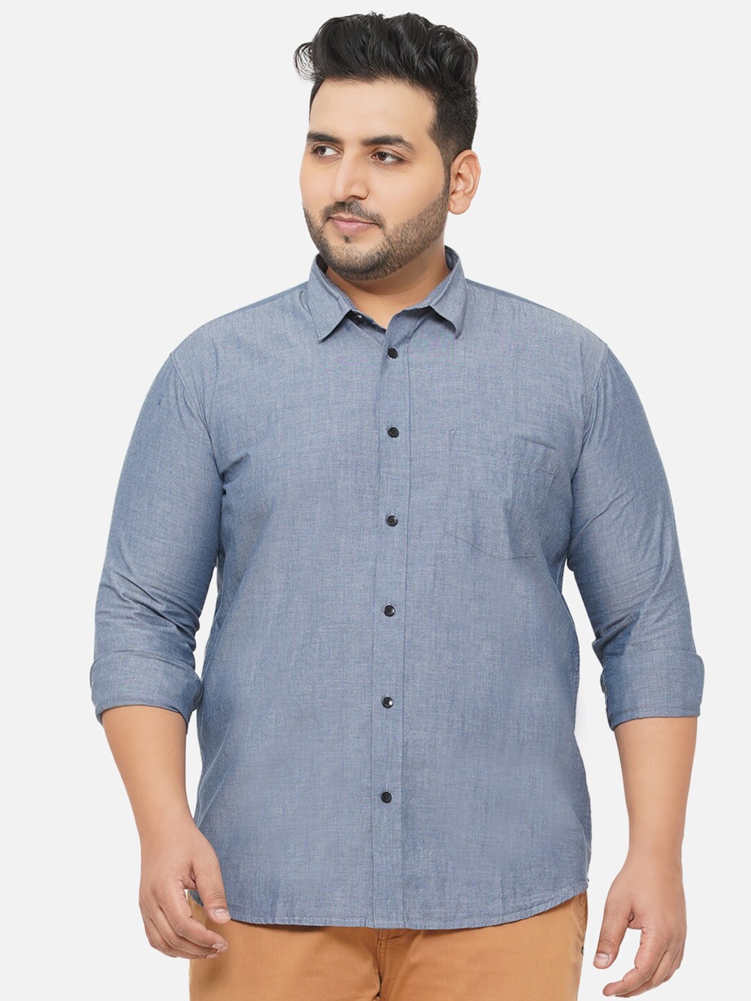 

John Pride Plus Size Men Grey Comfort Casual Shirt