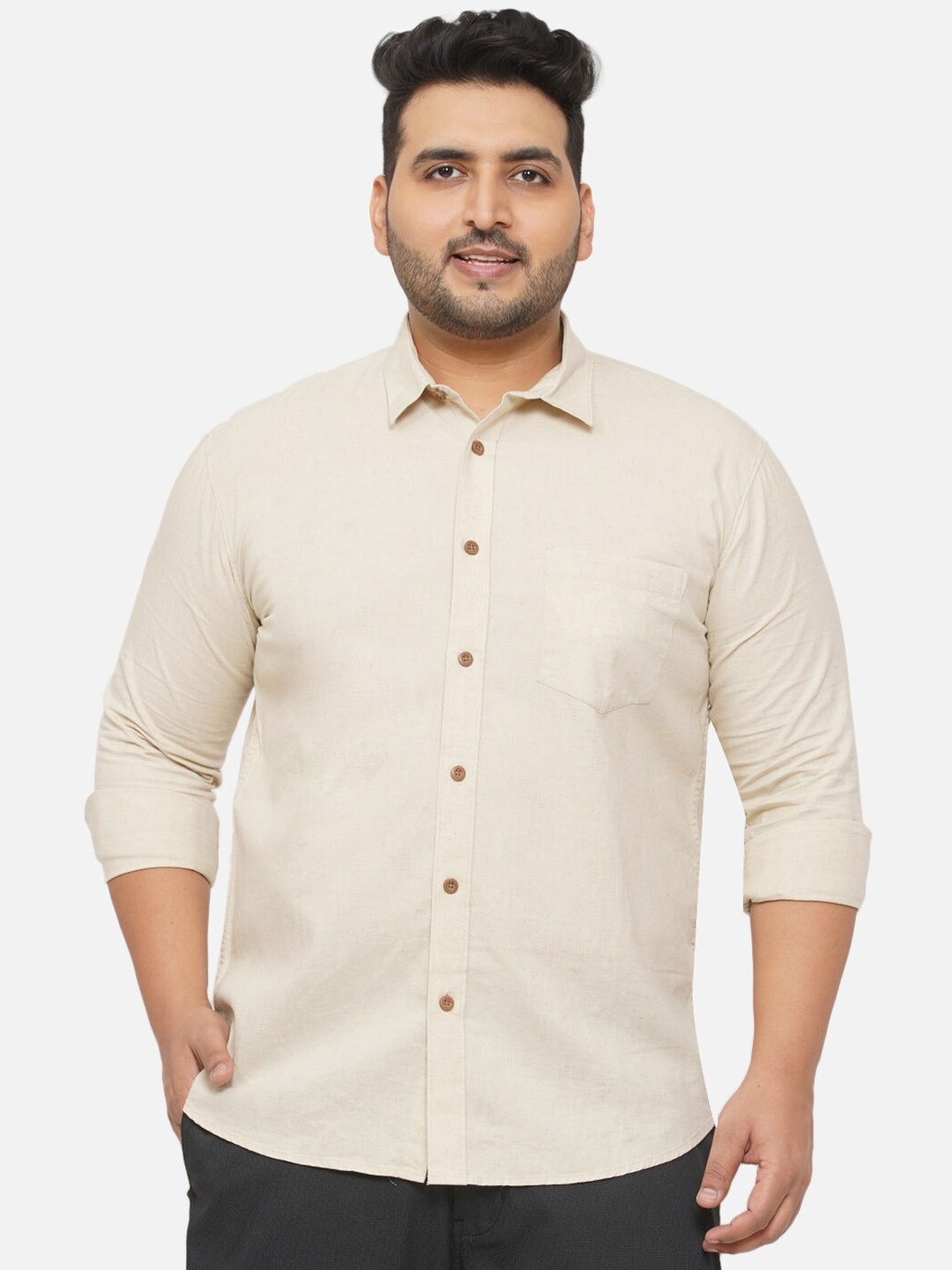 

John Pride Plus Size Men Beige Comfort Casual Shirt