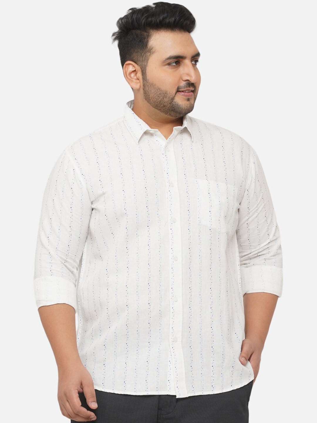 

John Pride Plus Size Men White Comfort Printed Cotton Casual Shirt