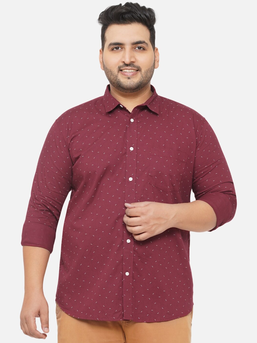 

John Pride Men Plus Size Maroon Comfort Printed Casual Shirt