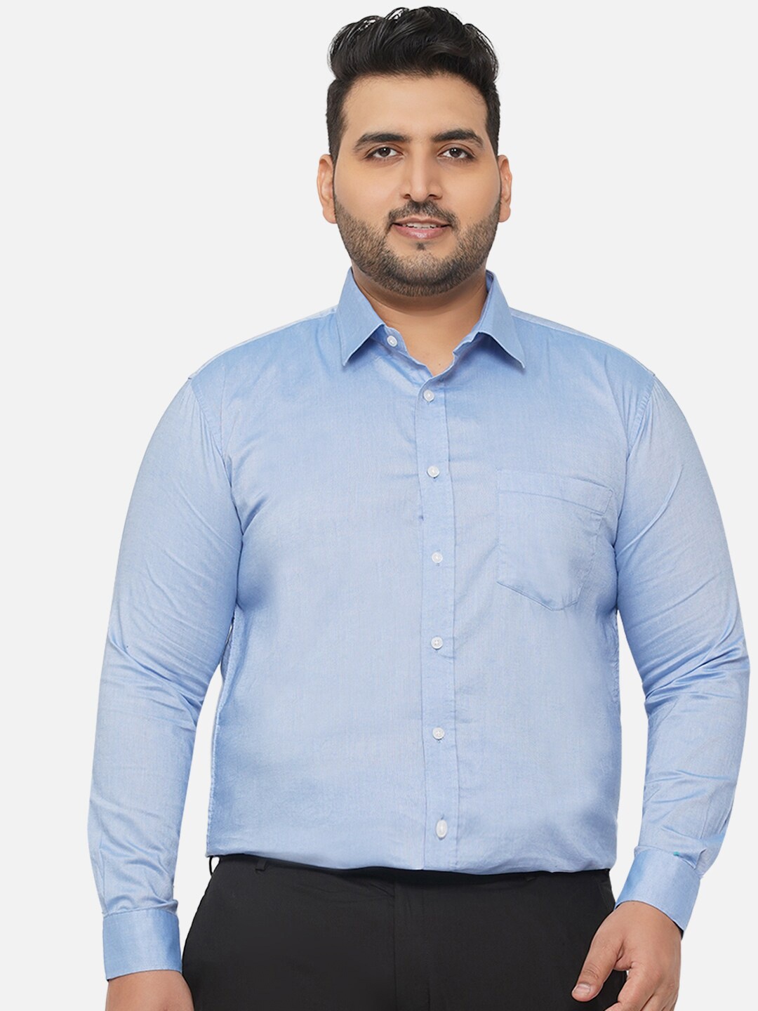 John Pride Plus Size Men Blue Comfort Cotton Formal Shirt