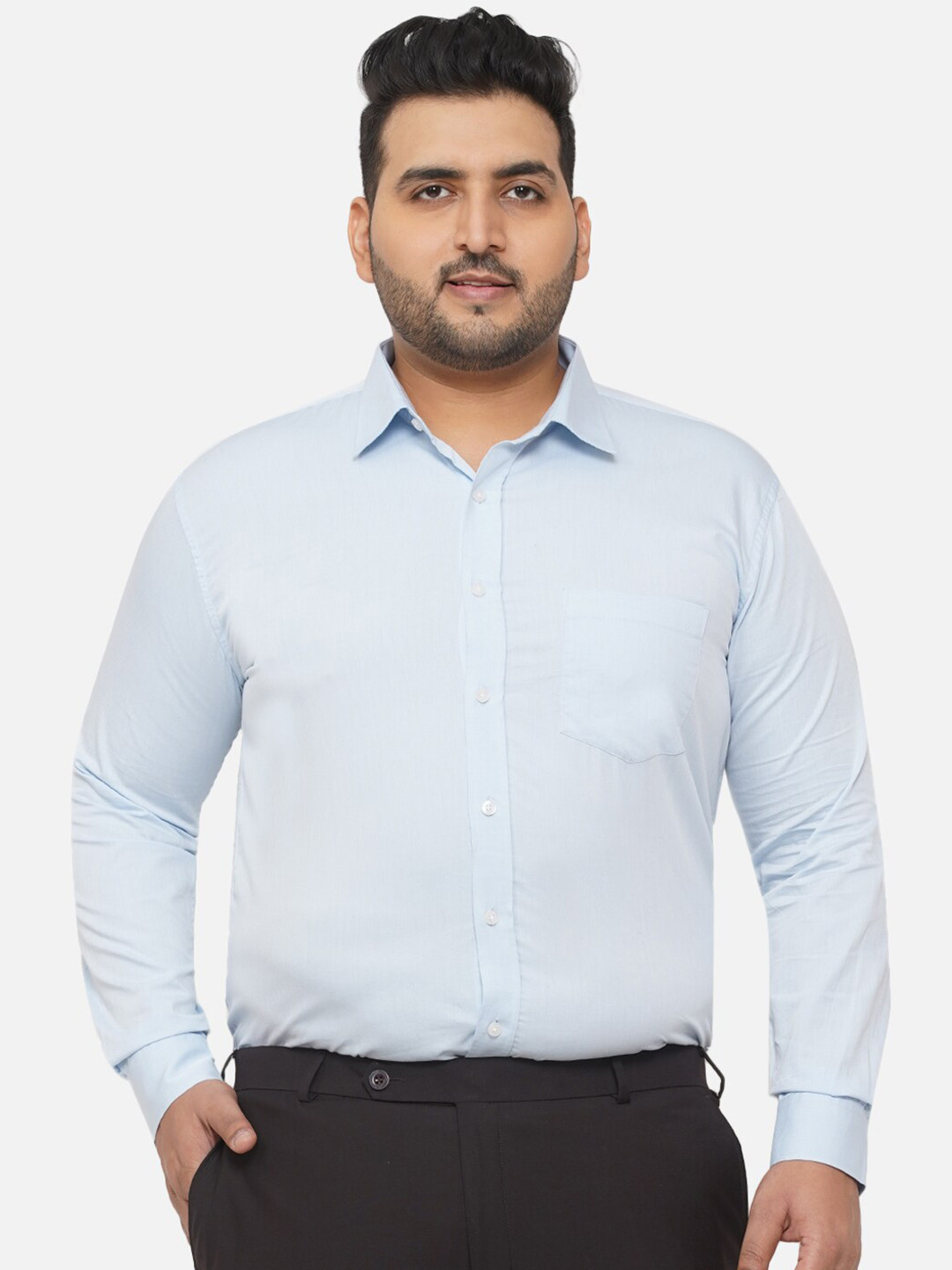 

John Pride Men Plus Size Blue Comfort Regular Fit Solid Cotton Formal Shirt