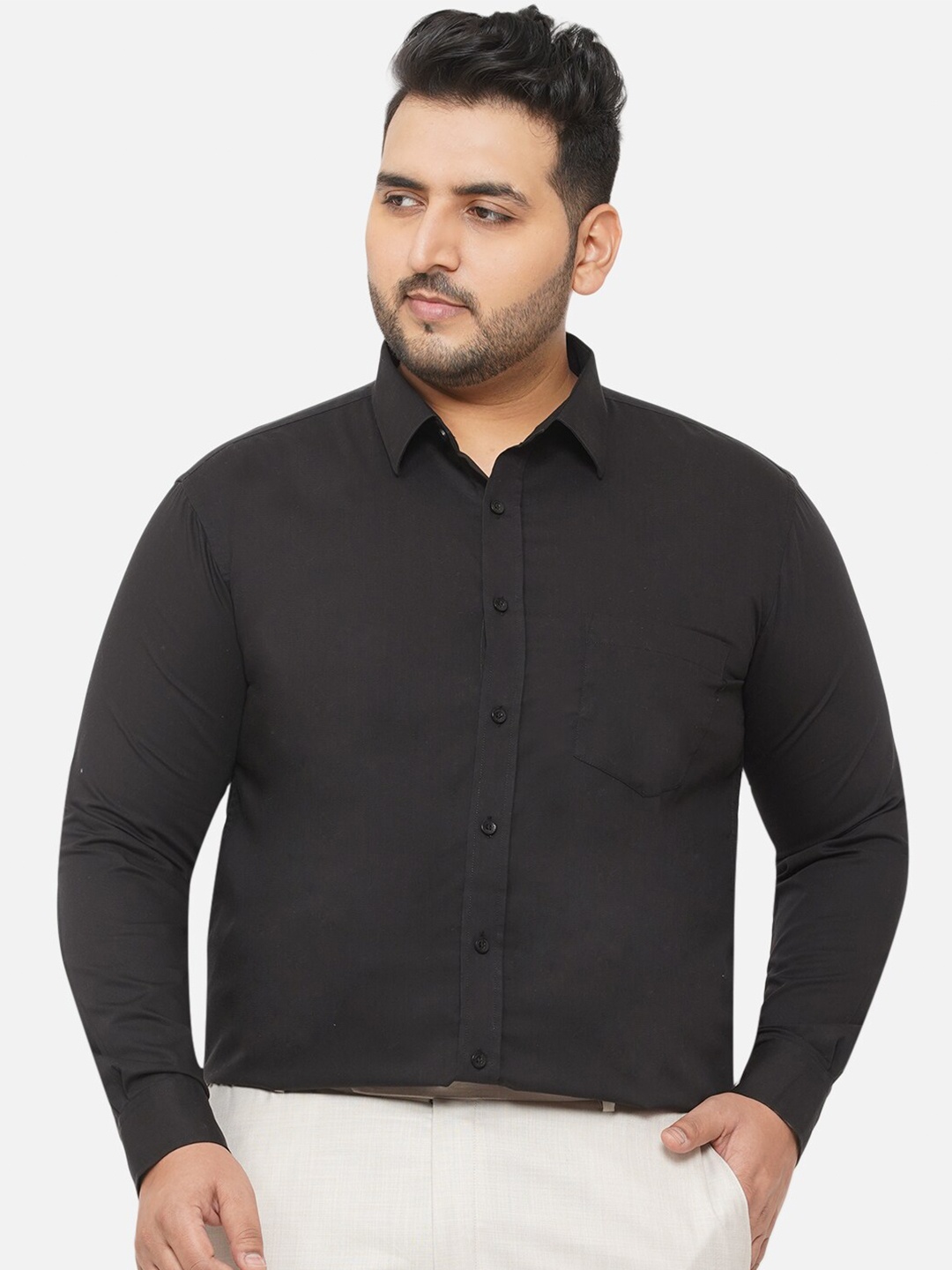 

John Pride Men Plus Size Black Comfort Formal Shirt