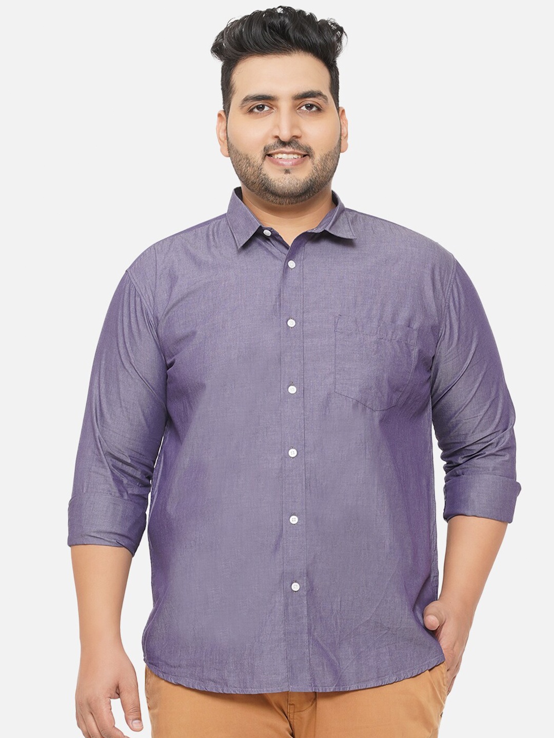 

John Pride Men Plus Size Purple Standard Regular Fit Cotton Casual Shirt