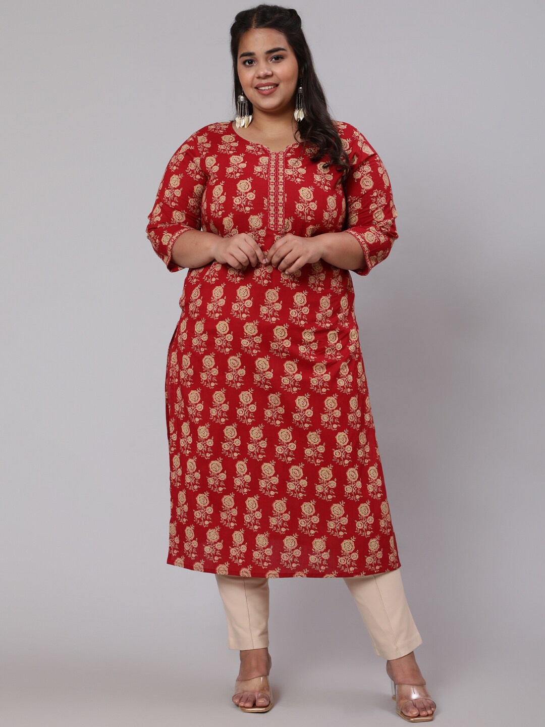 

Nayo Women Plus Size Red & Gold-Toned Ethnic Motifs Printed Kurta