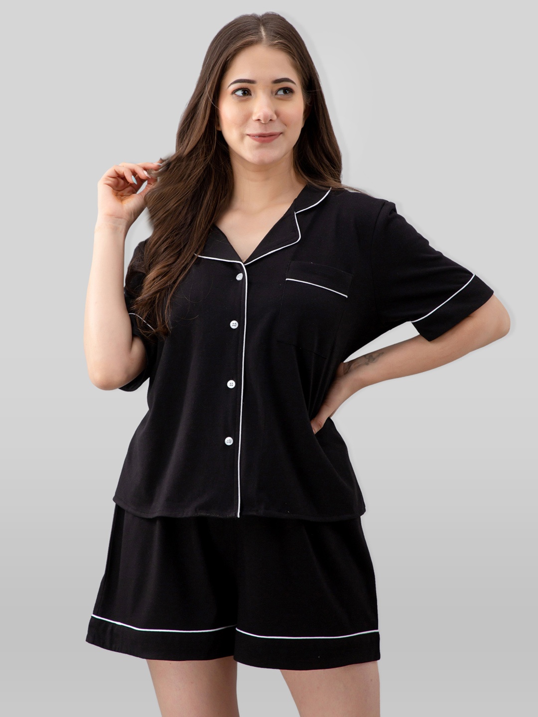 

PRETTY LOVING THING Women Black Solid Polyester Night suit