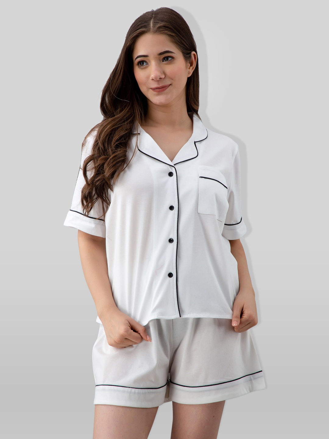 

PRETTY LOVING THING Women White & Black Solid Night suit