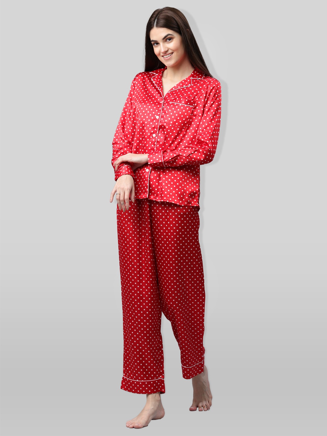 

PRETTY LOVING THING Women Red & White Printed Night Suit