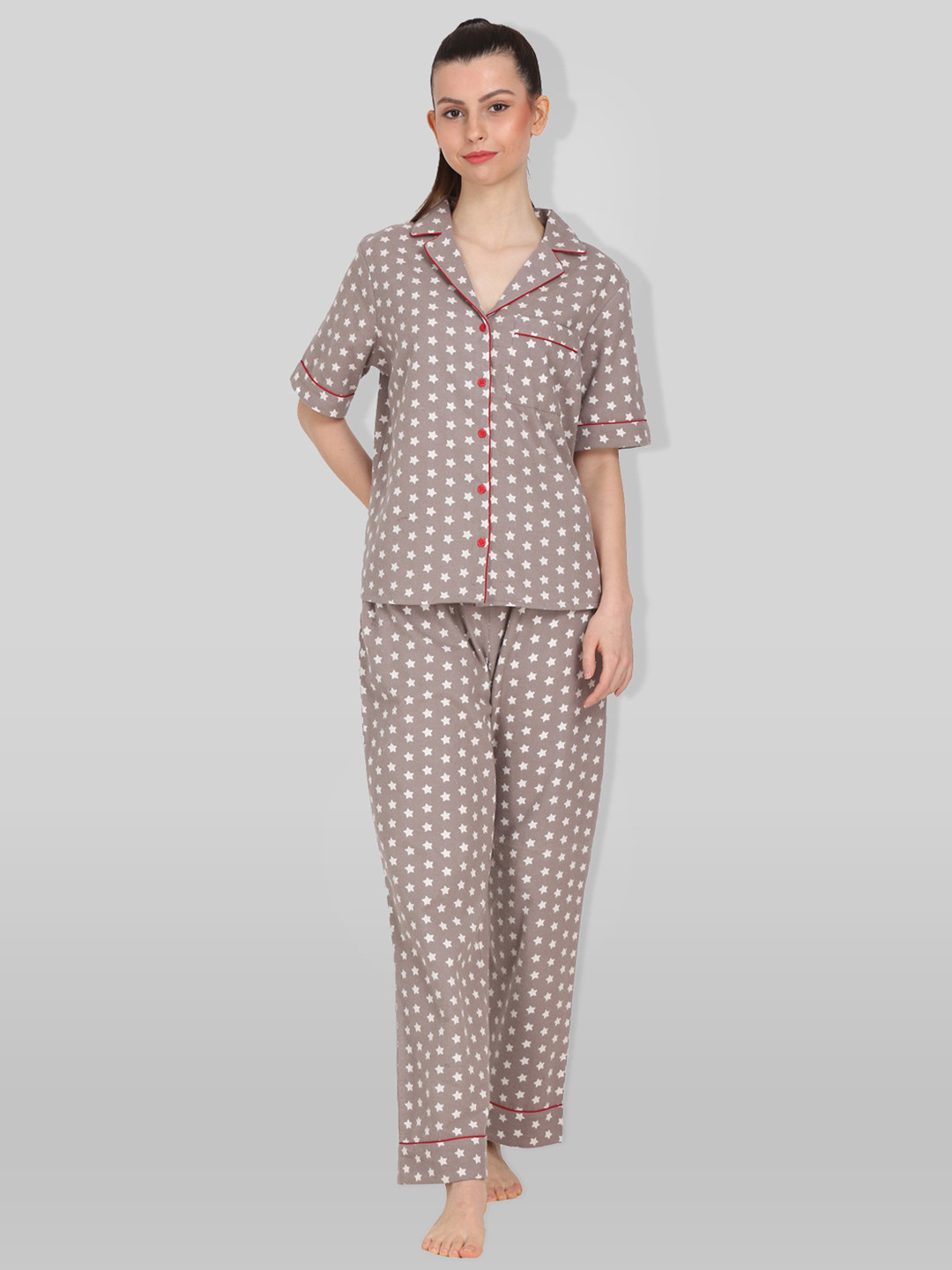 

PRETTY LOVING THING Women Grey & White Printed Nightsuit