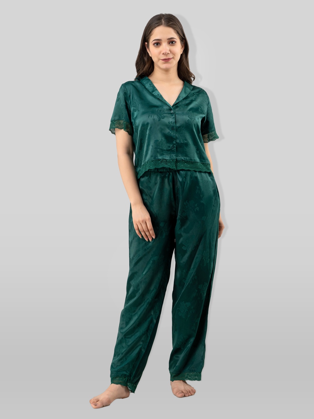 

PRETTY LOVING THING Women Green Printed Night suit
