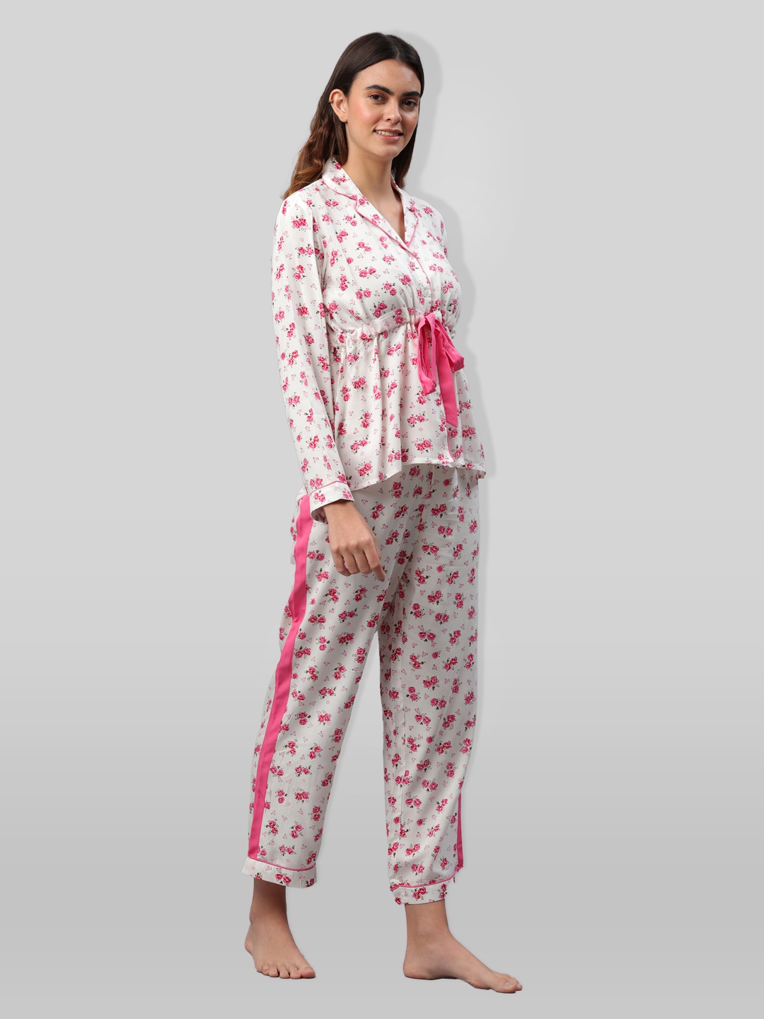 

PRETTY LOVING THING Women White & Pink Printed Night suit