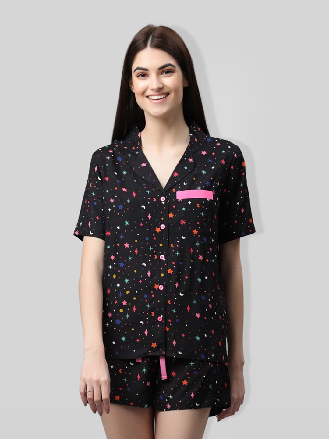 

PRETTY LOVING THING Women Black & Blue Printed Night suit
